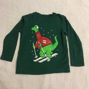 L/S Young Boys Skiing Dinosaur Shirt